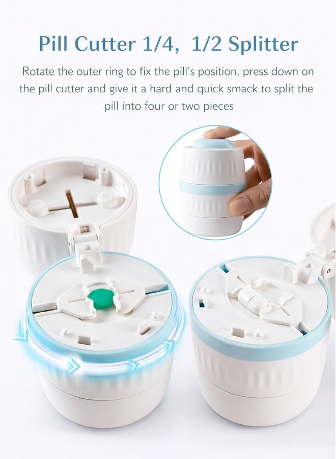 4-in-1 Portable Pill Cutter, Pill Crusher Splitter Organizer with 1/2 and 1/4 Tablet Cutting, Compact Pill Grinder Storage, Safety Lock Hidden Blade, Cleaning Brush Included - Image 3