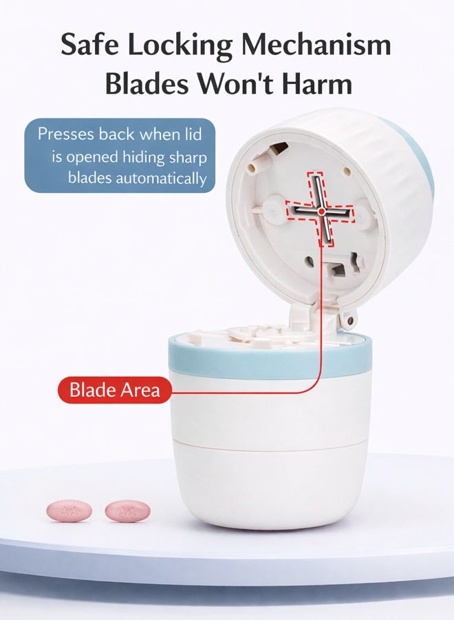 4-in-1 Portable Pill Cutter, Pill Crusher Splitter Organizer with 1/2 and 1/4 Tablet Cutting, Compact Pill Grinder Storage, Safety Lock Hidden Blade, Cleaning Brush Included - Image 4