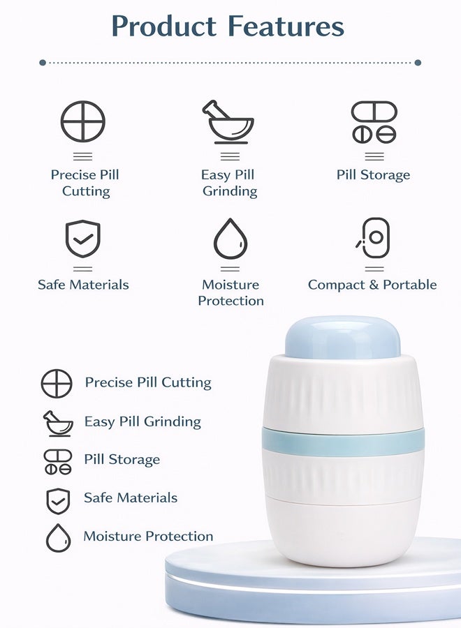 4-in-1 Portable Pill Cutter, Pill Crusher Splitter Organizer with 1/2 and 1/4 Tablet Cutting, Compact Pill Grinder Storage, Safety Lock Hidden Blade, Cleaning Brush Included - Image 5