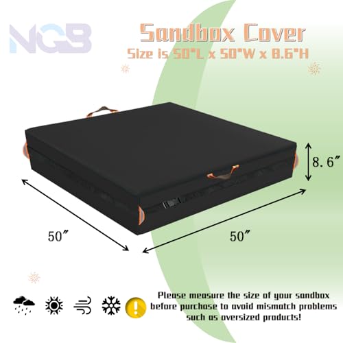 NGB Sandbox Cover Outdoor Large Sandbox Cover for Preschoolers Waterproof Square SandBoxs Covers for Sand Protection Featuring Handles Strap with Buckle Bottom DrawstringBlack50 L50 W8 H - Image 5