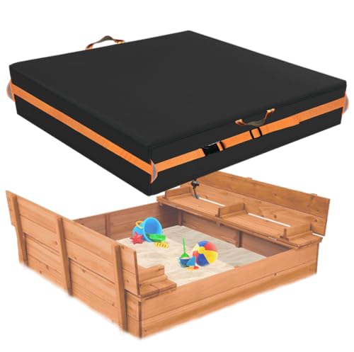 NGB Sandbox Cover Outdoor Large Sandbox Cover for Preschoolers Waterproof Square SandBoxs Covers for Sand Protection Featuring Handles Strap with Buckle Bottom DrawstringBlack50 L50 W8 H - Image 1