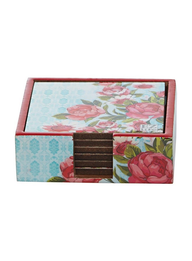 EZ Life Six Coasters with Holder Set - Vintage Floral - Multicolor - Wood & Resin - Placemat for Hot & Cold Drinks - Bowl & Tea Cup Dining, Cocktail Table Décor - Dining Table Accessory Coasters - Image 4