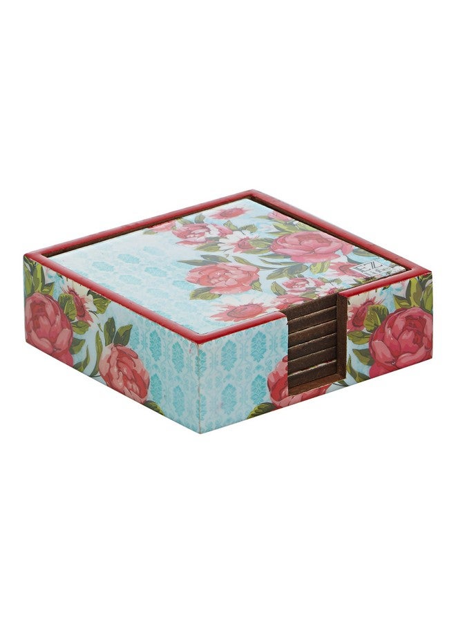 EZ Life Six Coasters with Holder Set - Vintage Floral - Multicolor - Wood & Resin - Placemat for Hot & Cold Drinks - Bowl & Tea Cup Dining, Cocktail Table Décor - Dining Table Accessory Coasters - Image 3