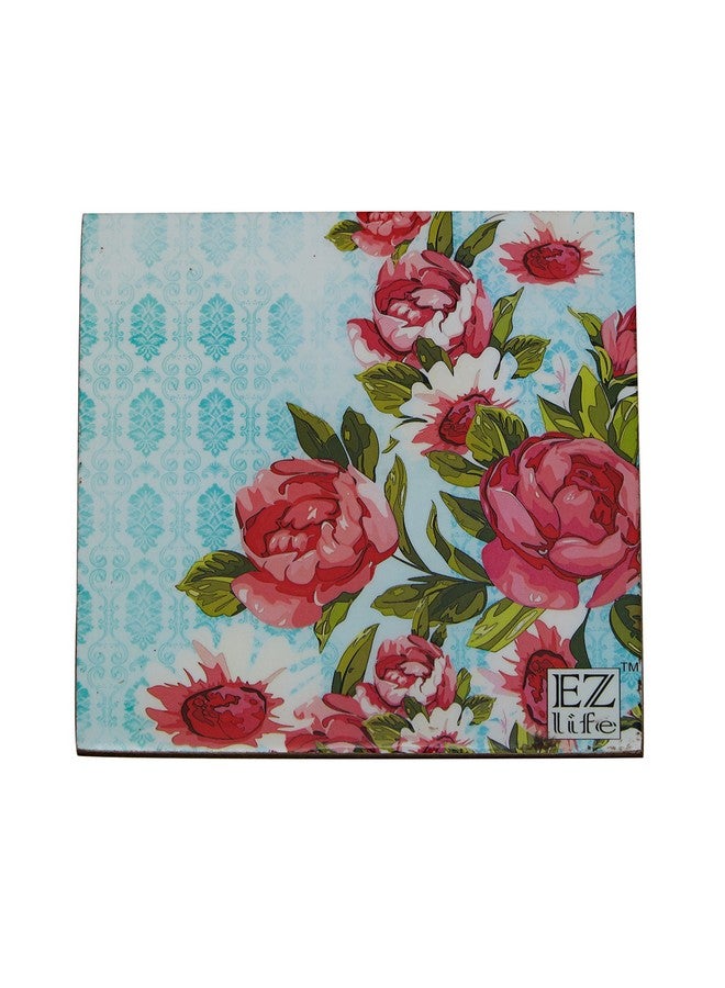 EZ Life Six Coasters with Holder Set - Vintage Floral - Multicolor - Wood & Resin - Placemat for Hot & Cold Drinks - Bowl & Tea Cup Dining, Cocktail Table Décor - Dining Table Accessory Coasters - Image 5