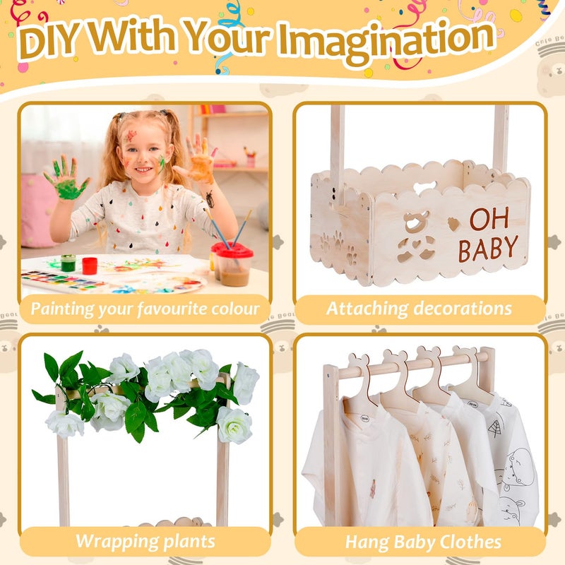 efluky Wooden Baby Shower Crate Closet with Handle,Storage Basket,Baby Clothes Hangers, Newborn Boy Girl Welcome Gift Basket,Easy Assembly Baby Baskets for Baby Shower - Image 5