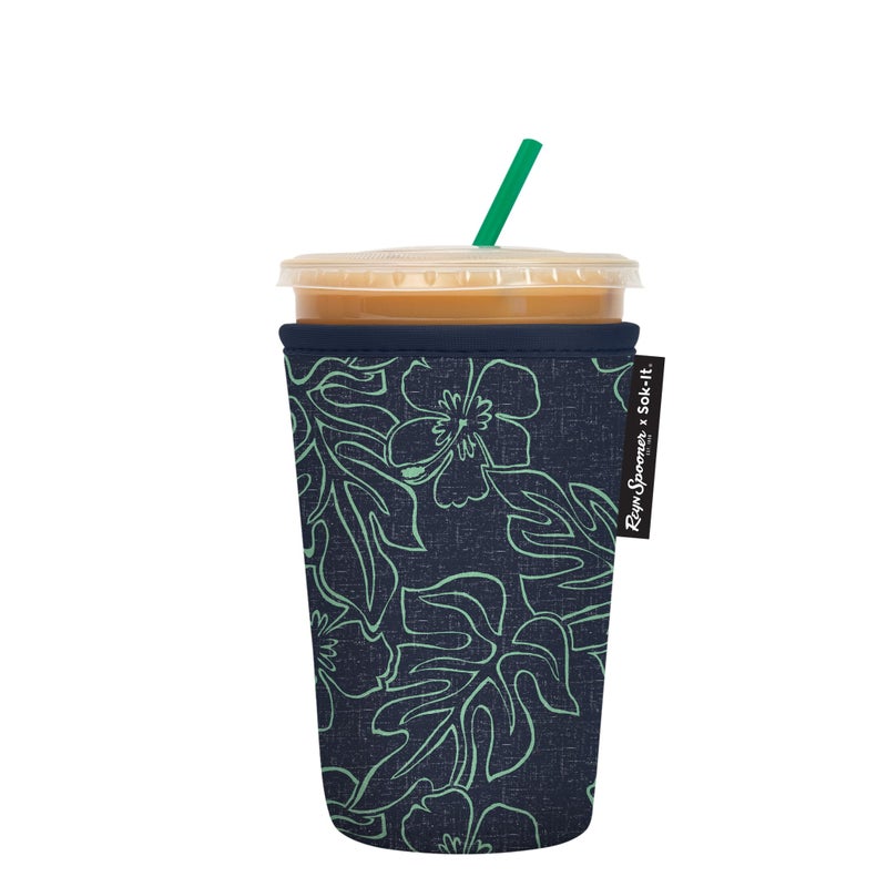 Sok It Java Sok Iced Coffee & Cold Soda Insulated Neoprene Cup Sleeve (Reyn Spooner Monstera Ink  Medium: 22-28oz) - Image 1