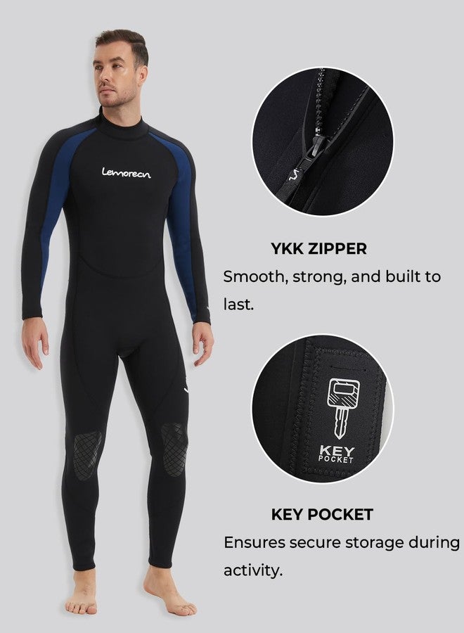 Lemorecn Wetsuit Men 3/2mm Back Zip Full Wetsuits Black Blue(3031blackblue-L) - Image 3