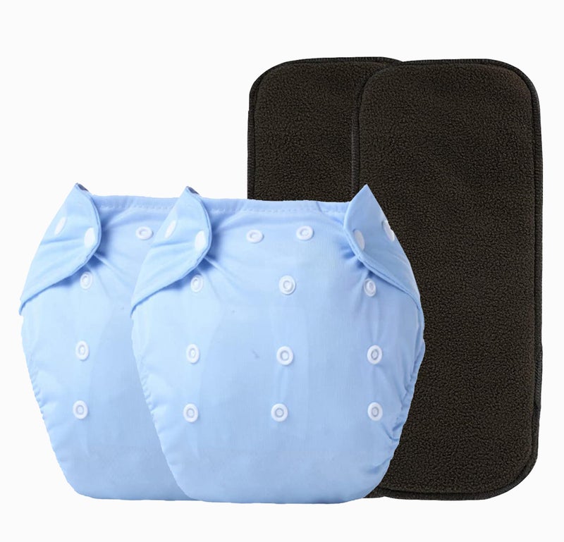 Alya Pocket Button Style Solid Reusable Cloth Diaper All in One Adjustable Washable Diapers Nappies(Without Inserts) for Toddlers/New Borns(0-24 Months,3-16KG) (Pack of 2, Blue,Blue) - Image 1