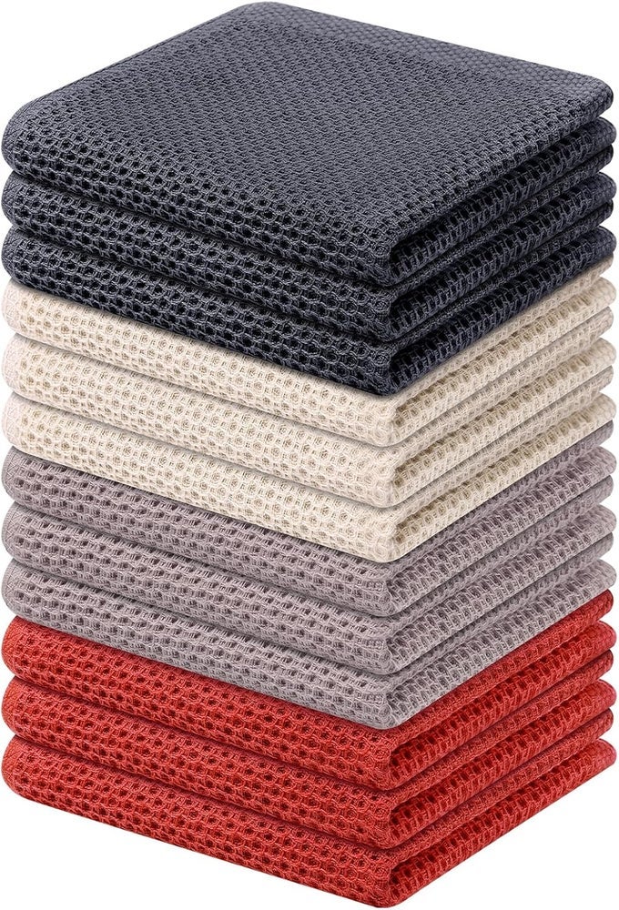 100 COTTON KITCHEN DISH CLOTHS 12 PACK WAFFLE WEAVE ULTRA SOFT ABSORBENT DISH TOWELS FOR DRYING DISHES QUICK DRYING DISH RAGS 12 X 12 INCH MULTICOLOR