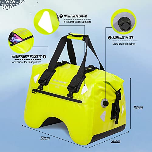 WILD HEART Motorcycle Rear Seat Bag U Shape 50L Waterproof Tail Duffel Bag Motorbike Luggage with Strape (Fluorescent Green) - Image 3
