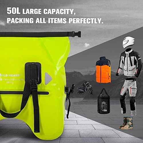 WILD HEART Motorcycle Rear Seat Bag U Shape 50L Waterproof Tail Duffel Bag Motorbike Luggage with Strape (Fluorescent Green) - Image 4