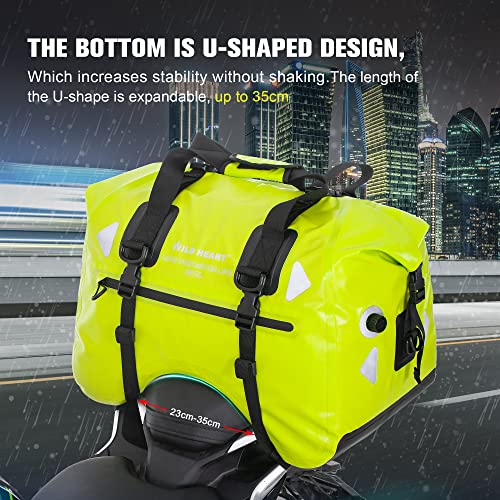 WILD HEART Motorcycle Rear Seat Bag U Shape 50L Waterproof Tail Duffel Bag Motorbike Luggage with Strape (Fluorescent Green) - Image 2