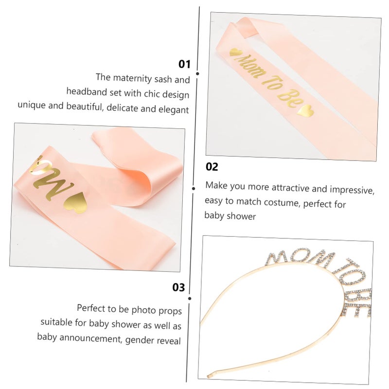 Maternity Sash Headband Kit For Pregnancy Photo Shoot Props Elegant Shoulder Belt - Image 5