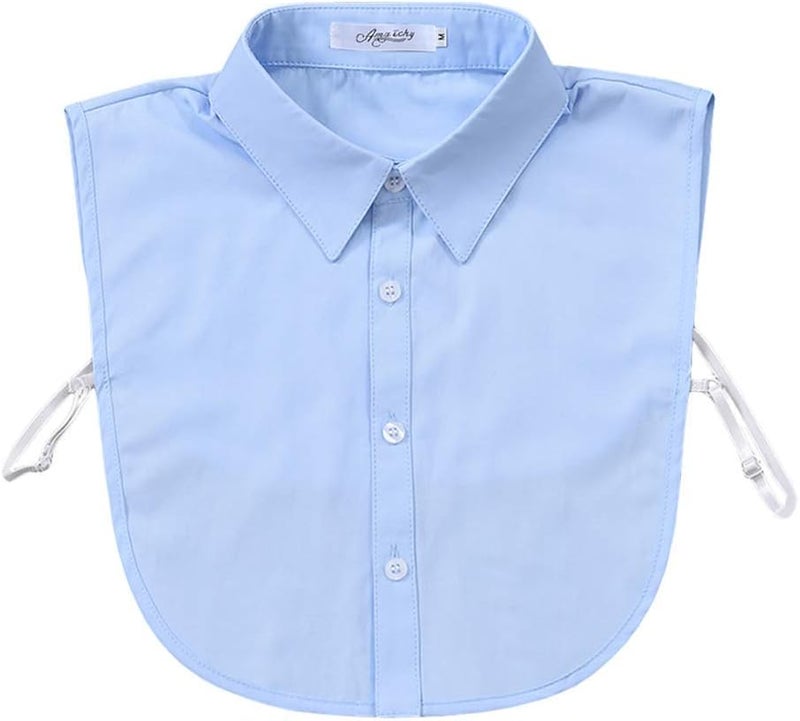 Joyci Men's Fashion OL False Collar Solid Color Lapel Half Shirt Fake Collar (Blue) - Image 1