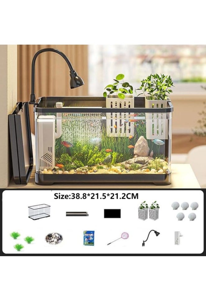 Generic - Fish Tank Kit Glass Fish Bowl with Oxygen Air Pump，Filter，Light，Plants Holder，Pebbles，Scallop Shells for Home  Aquarium（55*30*29.4cm) - Image 1
