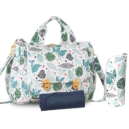 Motherly Wow Tote Diaper Bag for Mothers for Travel, Maternity Bag for Newborn Baby, Multiple Pocket Water Resistant Baby Bag (Green Leaf) - Image 1