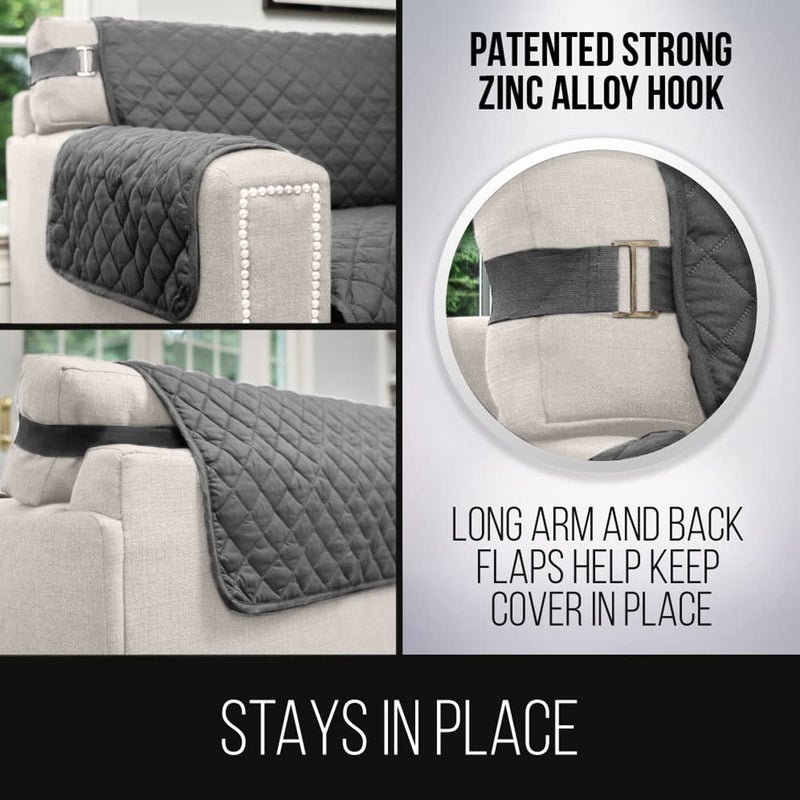 Sofa Shield Sofa Shield Couch Slip Cover with Patented Strap  Large Cushion Protector  Reversible Stain and Dog Tear Resistant Slipcover  Quilted Microfiber 88  Seat  Washable Covers for Dogs Pets Kids  Charcoal - Image 4