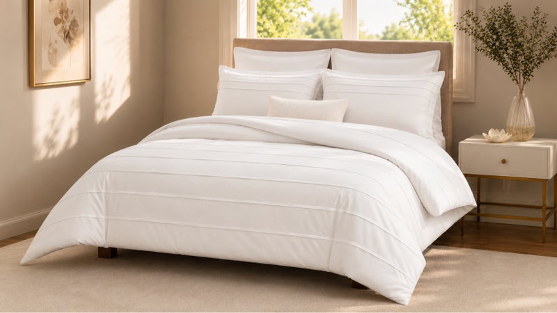HOMETOPIA King Size 6 Piece Bedding Set Ultra Soft Lightweight Washed Fabric Pleated Design Breathable Cooling Comforter Set for AC Room - Image 3