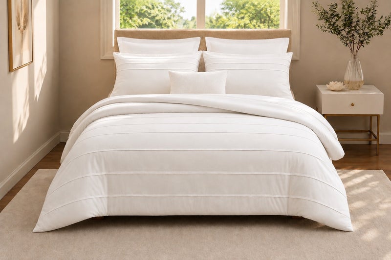 HOMETOPIA King Size 6 Piece Bedding Set Ultra Soft Lightweight Washed Fabric Pleated Design Breathable Cooling Comforter Set for AC Room - Image 1