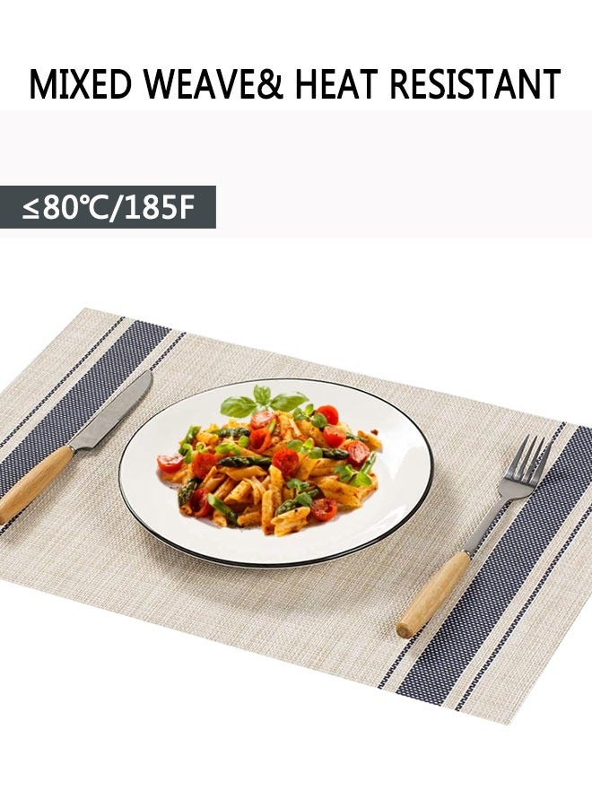 وهاواي Placemats Set of 4,  Non-Slip Washable PVC Table Mat, Heat-Resistant Woven Vinyl Placemat,Plastic Table Mats for Dining Table, Kitchen Table 30x45 cm (Stripe Blue) - Image 3