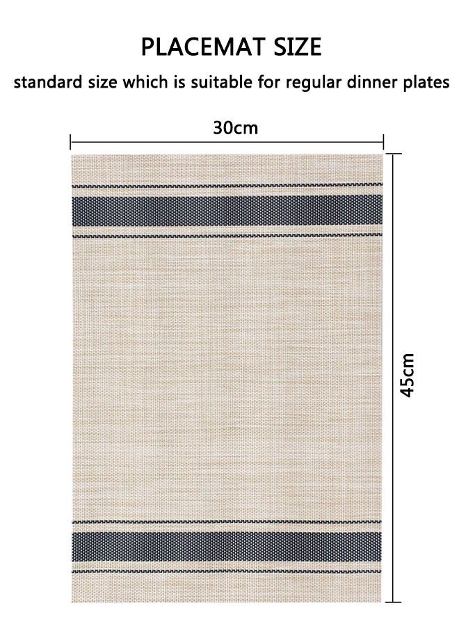 وهاواي Placemats Set of 4,  Non-Slip Washable PVC Table Mat, Heat-Resistant Woven Vinyl Placemat,Plastic Table Mats for Dining Table, Kitchen Table 30x45 cm (Stripe Blue) - Image 2