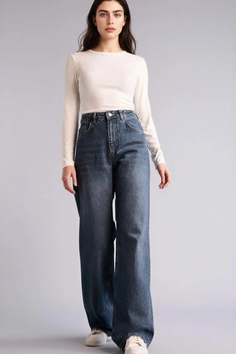 DeFacto 100% Cotton Straight Leg High Waist Jeans