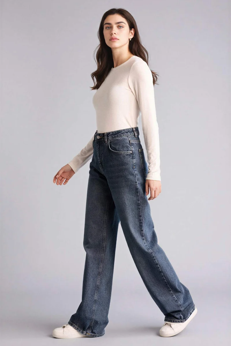 DeFacto 100% Cotton Straight Leg High Waist Jeans