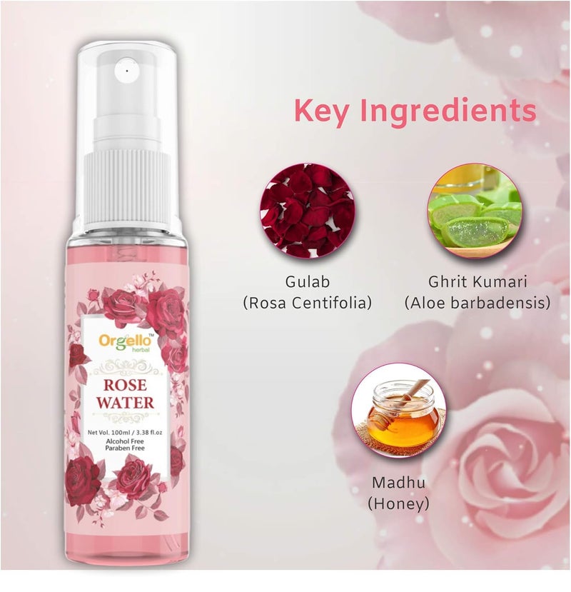 Orgello herbal Rose water spray alcoholfree for face 100 ml Vitamin C Mist toner for face whitening pigmentation 100 ml Pack of 2 - Image 3