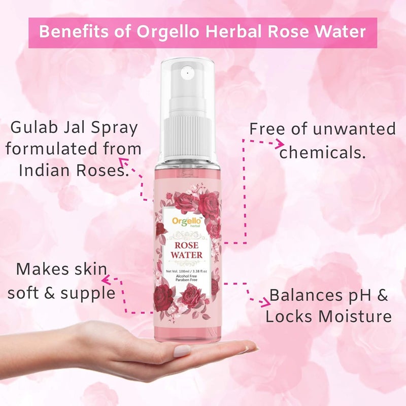 Orgello herbal Rose water spray alcoholfree for face 100 ml Vitamin C Mist toner for face whitening pigmentation 100 ml Pack of 2 - Image 4