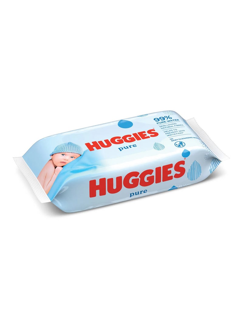 Huggies Pure Water Baby Wipes 99% Water, Hypoallergenic, Plant-Based Fibers, 2+1 Free Pack - 168 Unscented Pieces - Image 2