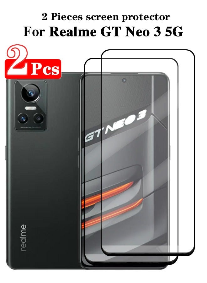 2 Pieces Full Cover Glass Screen Protector For realme GT Neo 3 5G Black/Clear and Screen Protector Accessories - Image 1