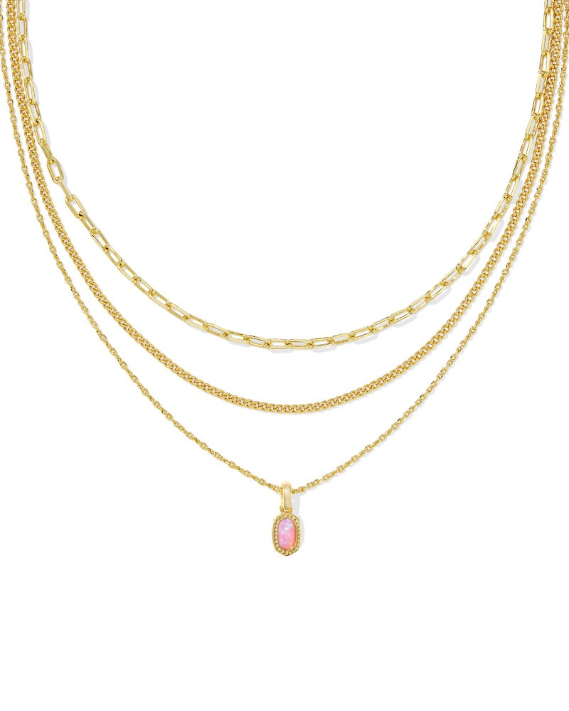 Kendra Scott Mini Elisa Triple Strand Necklace, Gold-Plated Brass, Carnation Kyocera Opal, Fashion Jewelry for Women - Image 1