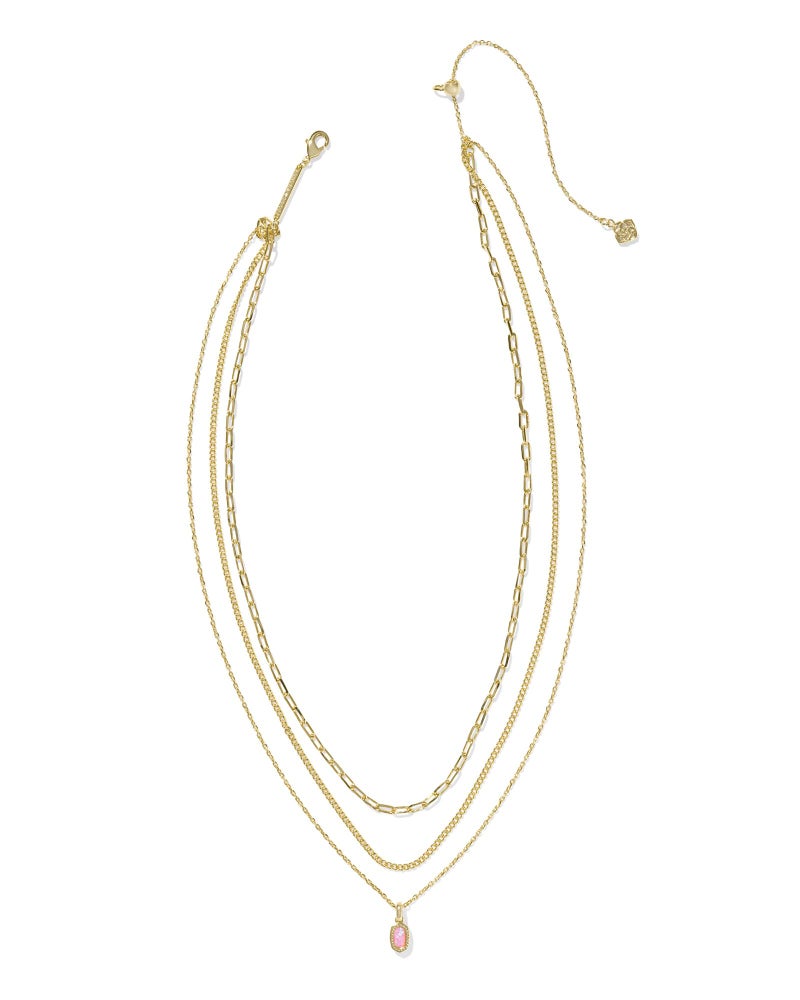 Kendra Scott Mini Elisa Triple Strand Necklace, Gold-Plated Brass, Carnation Kyocera Opal, Fashion Jewelry for Women - Image 2