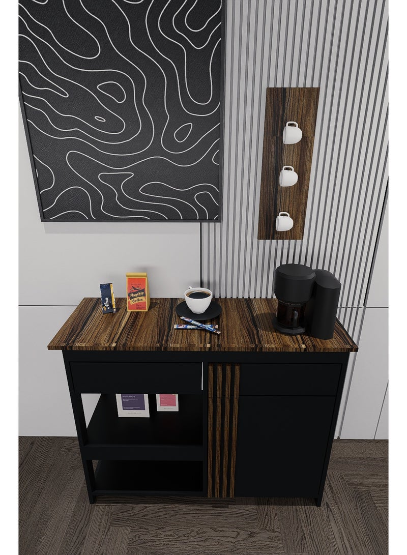 كوفي وورلد ركن قهوة أسود وخشبي عصري دولاب لتخزين وعرض منتجات القهوة الخاصة بك  لتزيين غرفة معيشتك أو غرفتك - Image 4