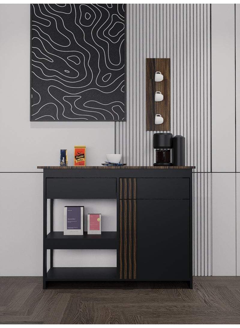 كوفي وورلد ركن قهوة أسود وخشبي عصري دولاب لتخزين وعرض منتجات القهوة الخاصة بك  لتزيين غرفة معيشتك أو غرفتك - Image 1