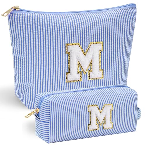 YOOLIFE Initial Makeup Bag | Makeup Bag | Travel Cosmetic Bag | Birthday Gifts for Girls | Teen Girl Gifts Trendy Stuff | Birthday Gifts for 4 5 6 7 8 9 10 11 12 13 Year Old Girls | Blue M - Image 1