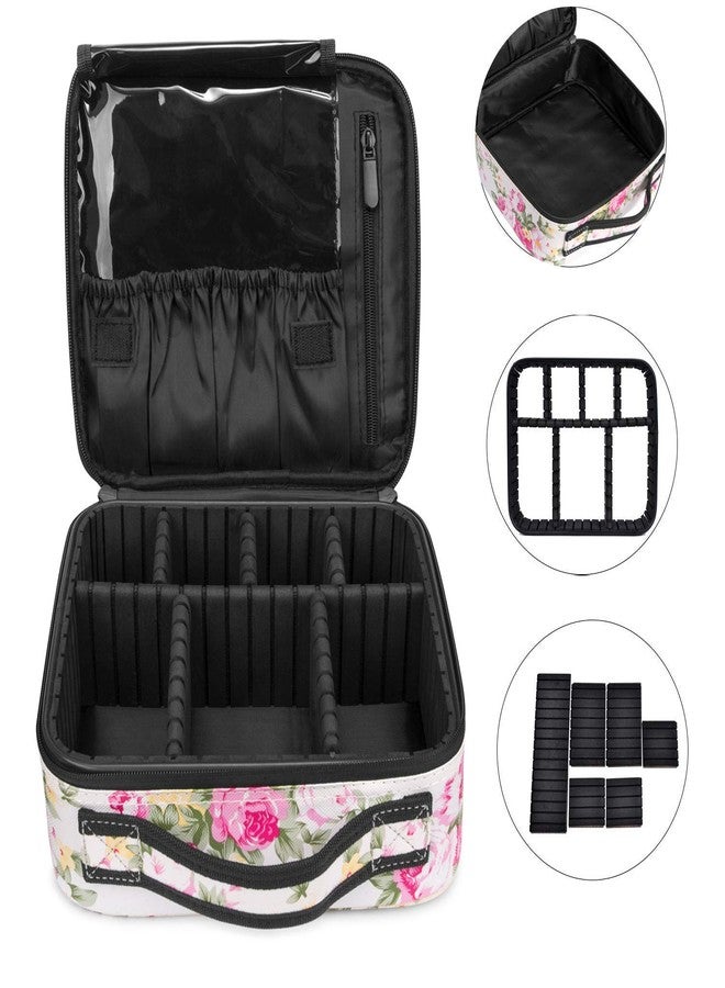 DR Mall Nylon Professional Cosmetic Makeup Kit Storage Organizer Travel Toiletry Bag, Make Up Bag PVC Waterproof Zippered Cosmetic Bag Vanity Bag with Adjustable Compartment (White Printed) - Image 4
