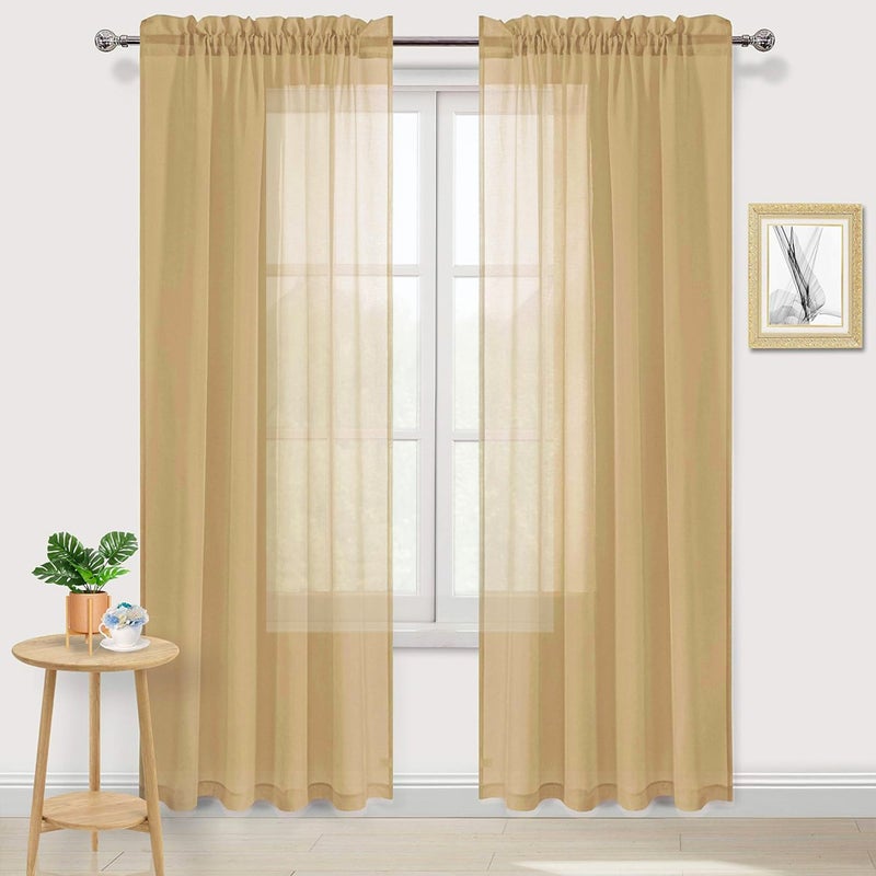 DWCN Taupe Sheer Curtains Semi Transparent Voile Rod Pocket Curtains for Bedroom and Living Room 52 x 84 inches Long Set of 2 Panels