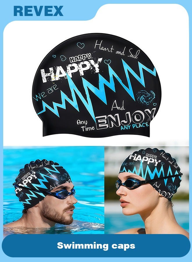 REVEX Men Women Swim Cap, Unisex Adult Swimming Cap  for Short Long Hair to Keep Hair Dry, Waterproof Bathing Cap for Swimming - Image 1