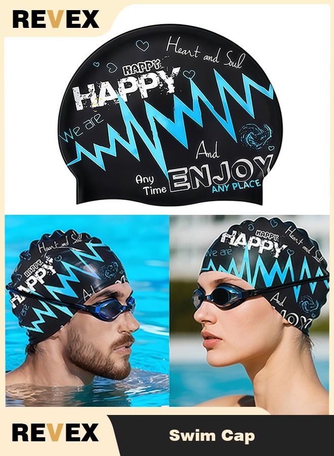 REVEX Men Women Swim Cap, Unisex Adult Swimming Cap  for Short Long Hair to Keep Hair Dry, Waterproof Bathing Cap for Swimming - Image 1
