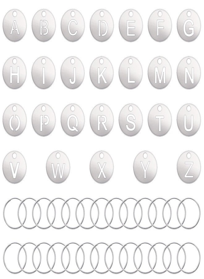 ONLYKXY 26pcs Silver A-Z Alphabet Letter Number Tags Stainless Steel Numbered Marking Identification Hang Tags Luggage Labels ID Tag with Rings for Organized Coded Key Box Cabinet Plant Coding Tag - Image 1