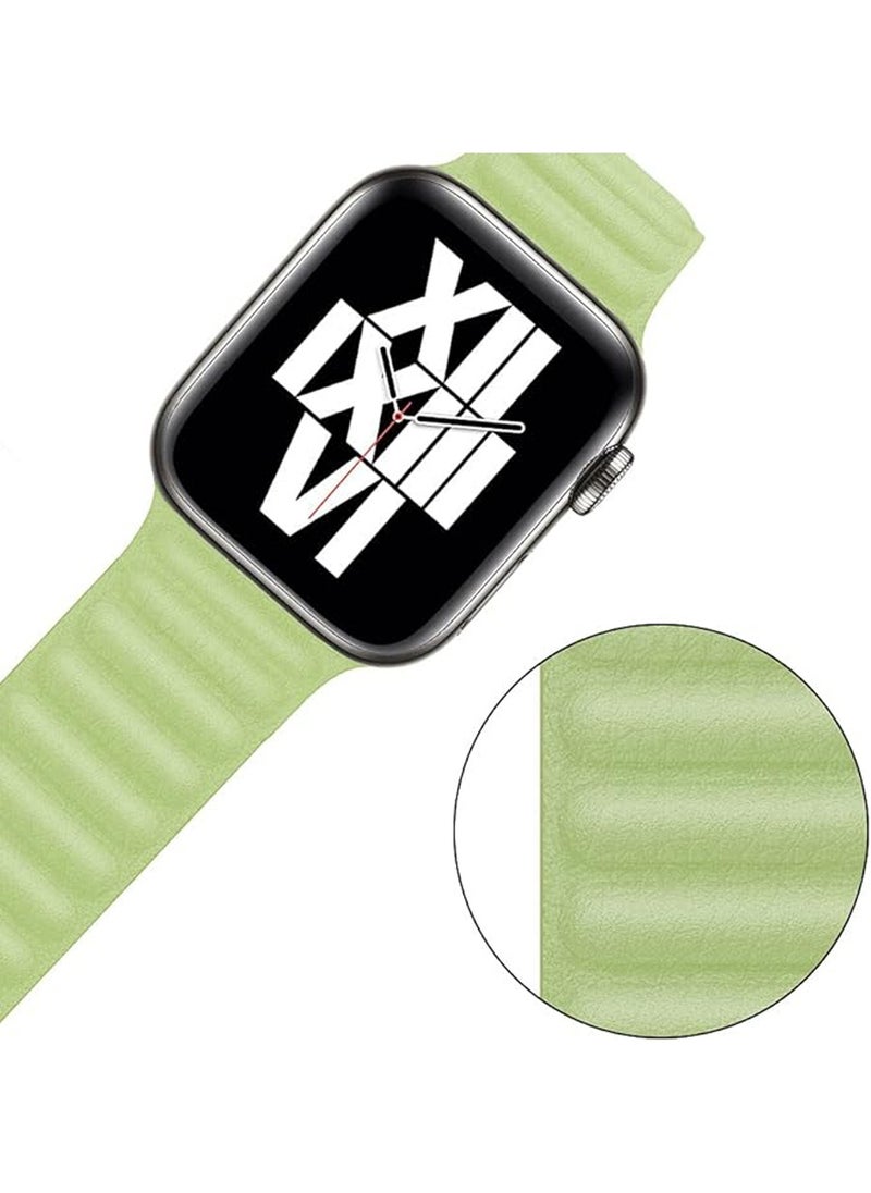 Generic Bands Compatible With Apple Watch 41mm 40mm 38mm Series 9/8/7/SE/6/5/4/3/2/1 IWatch Ultra/Ultra 2/Full Line Leather Replacement Band Link Reversible Leather Magnetic Loop Leather Strap  - Image 4