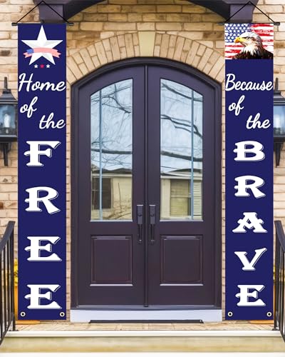 Oomloid Patriotic Decorations for Memorial day 4th of July Decor American Flag Patriotic Porch Sign Banners Red White Blue Independence Day Memorial day Veterans Day Hanging Banner for Indoor Outdoor Outside - Image 1
