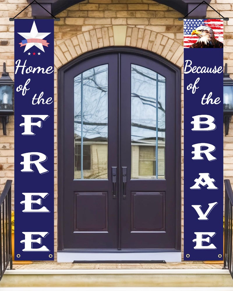 Oomloid Patriotic Decorations for Memorial day 4th of July Decor American Flag Patriotic Porch Sign Banners Red White Blue Independence Day Memorial day Veterans Day Hanging Banner for Indoor Outdoor Outside - Image 2