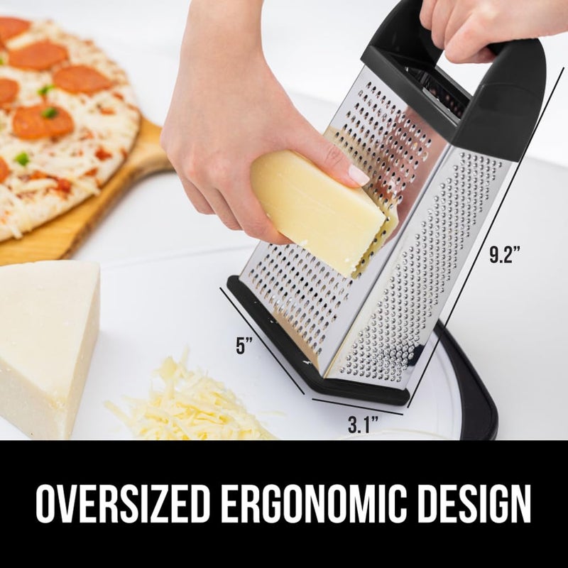 GORILLA GRIP XL 4-Sided Cheese Grater With Container, 100% BPA-Free Stainless Steel Box Graters, Parmesan Shredder, Grate Cheeses, Shred Veggies, Slip Resistant Handle, Dishwasher Safe Zester, Black - Image 5