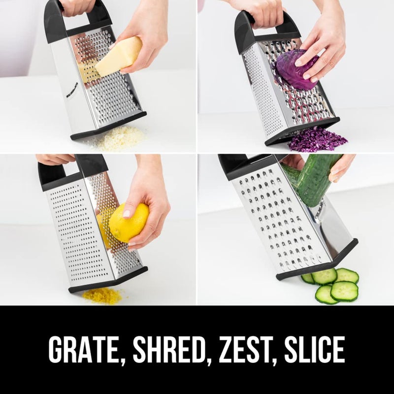 GORILLA GRIP XL 4-Sided Cheese Grater With Container, 100% BPA-Free Stainless Steel Box Graters, Parmesan Shredder, Grate Cheeses, Shred Veggies, Slip Resistant Handle, Dishwasher Safe Zester, Black - Image 3