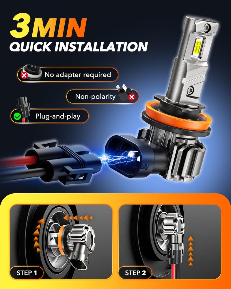 OXILAM Latest H11/H9 LED Bulbs,36,000LM 9X Ultra-Brightness, Real 1:1 Halogen Mini Size, 10-Year Longer Lifespan, Sealed Design for H11 H8 Fog Lights, Plug and Play, Pack of 2 - Image 5