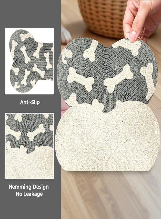 Tailworld Bone Shape Handwoven Woof Pet Mat for Dog & Cat|Hand Braided| Skin Friendly Food Mat|Pet Area Carpet | Floor Mat|Non-Slip Mat Indoor Outdoor Mat|60 * 40 CM| Grey - Image 4