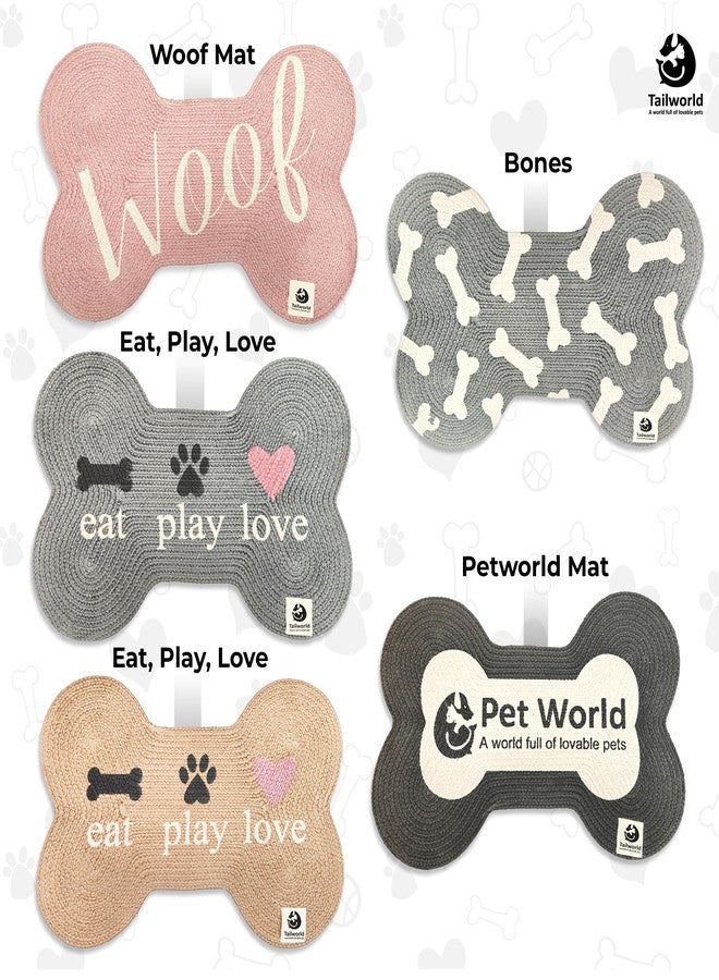 Tailworld Bone Shape Handwoven Woof Pet Mat for Dog & Cat|Hand Braided| Skin Friendly Food Mat|Pet Area Carpet | Floor Mat|Non-Slip Mat Indoor Outdoor Mat|60 * 40 CM| Grey - Image 5