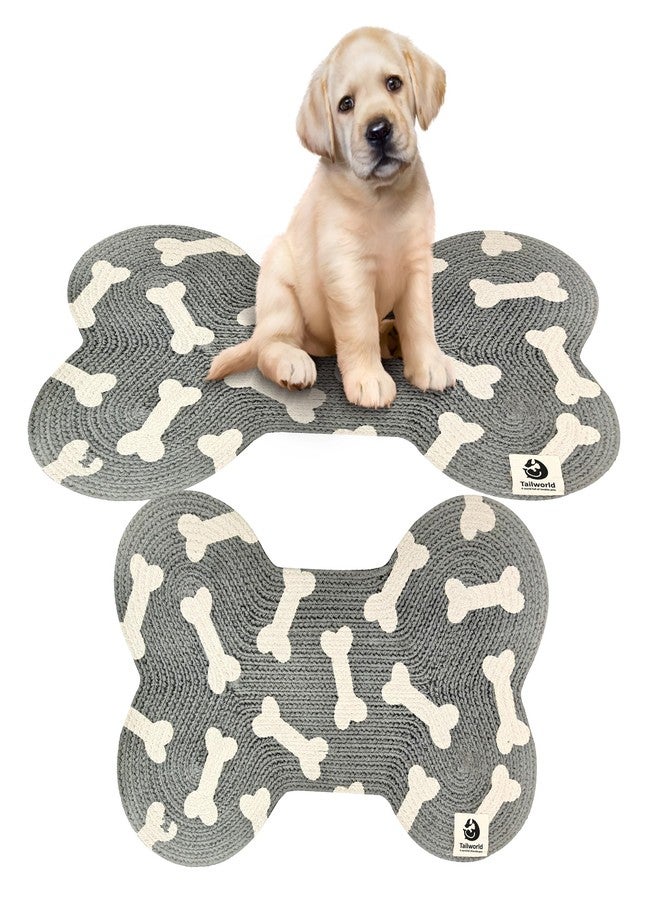 Tailworld Bone Shape Handwoven Woof Pet Mat for Dog & Cat|Hand Braided| Skin Friendly Food Mat|Pet Area Carpet | Floor Mat|Non-Slip Mat Indoor Outdoor Mat|60 * 40 CM| Grey - Image 1